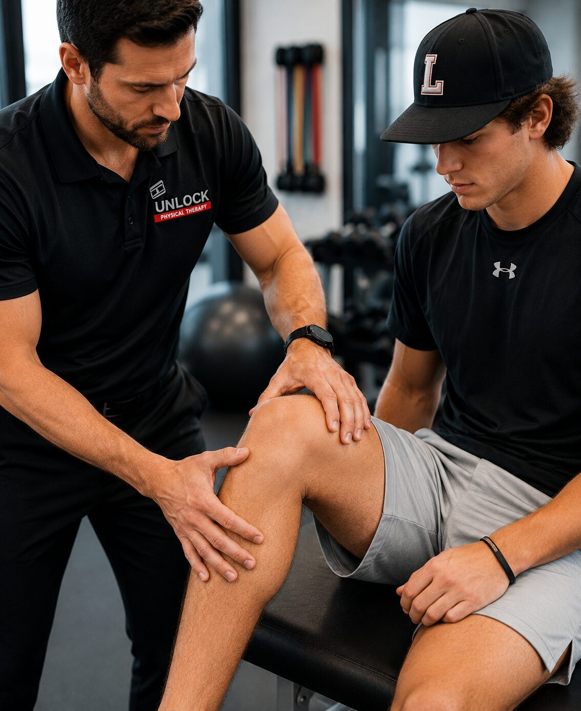 Can Physical Therapy Help You Avoid Surgery? | UnLock Physical Therapy College baseball player receiving knee physical therapy treatment in Lafayette and Abbeville LA