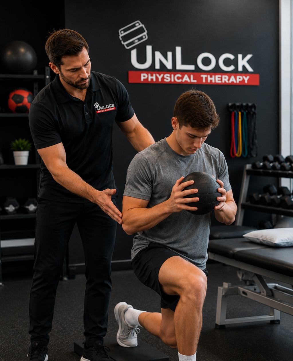 Sports Injury Rehabilitation Lafayette & Abbeville LA Athlete receiving sports injury rehabilitation treatment at UnLock Physical Therapy in Lafayette and Abbeville LA